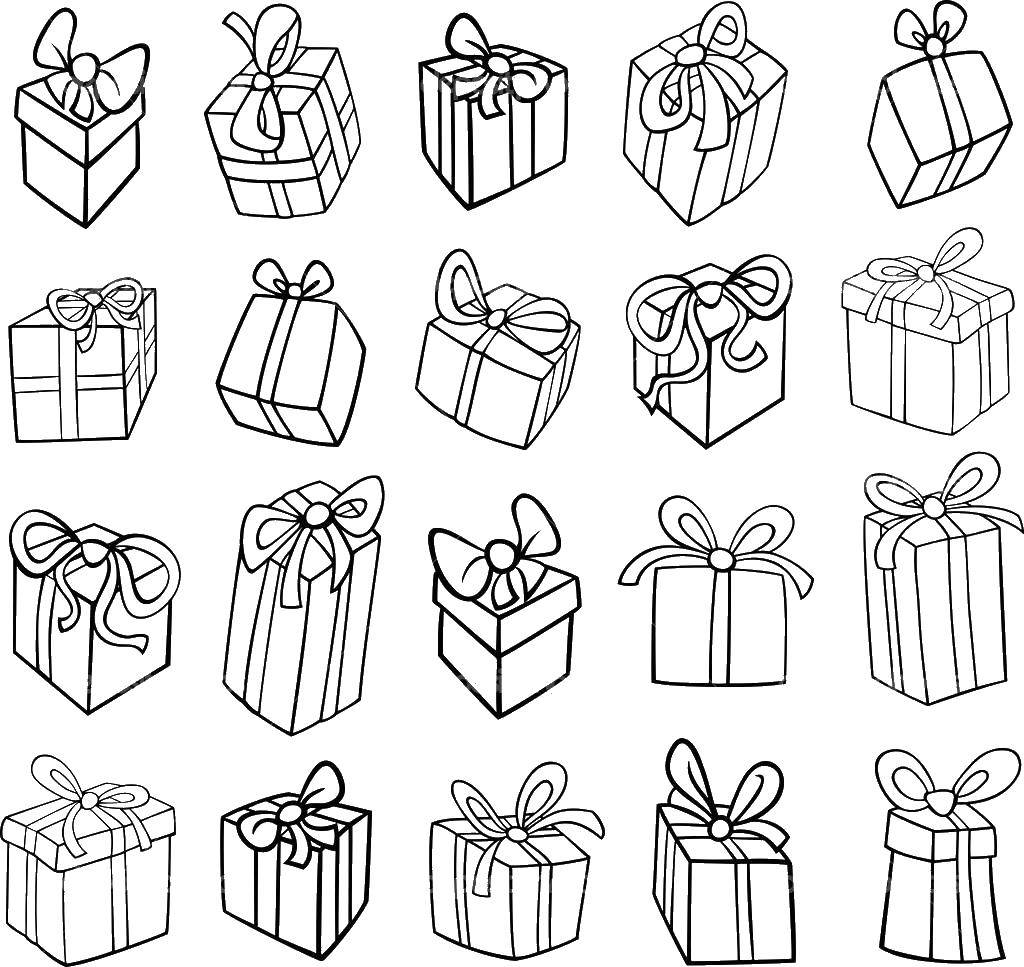Название: Раскраска Подарочки с бантиками. Категория: подарки. Теги: Подарки, праздник.