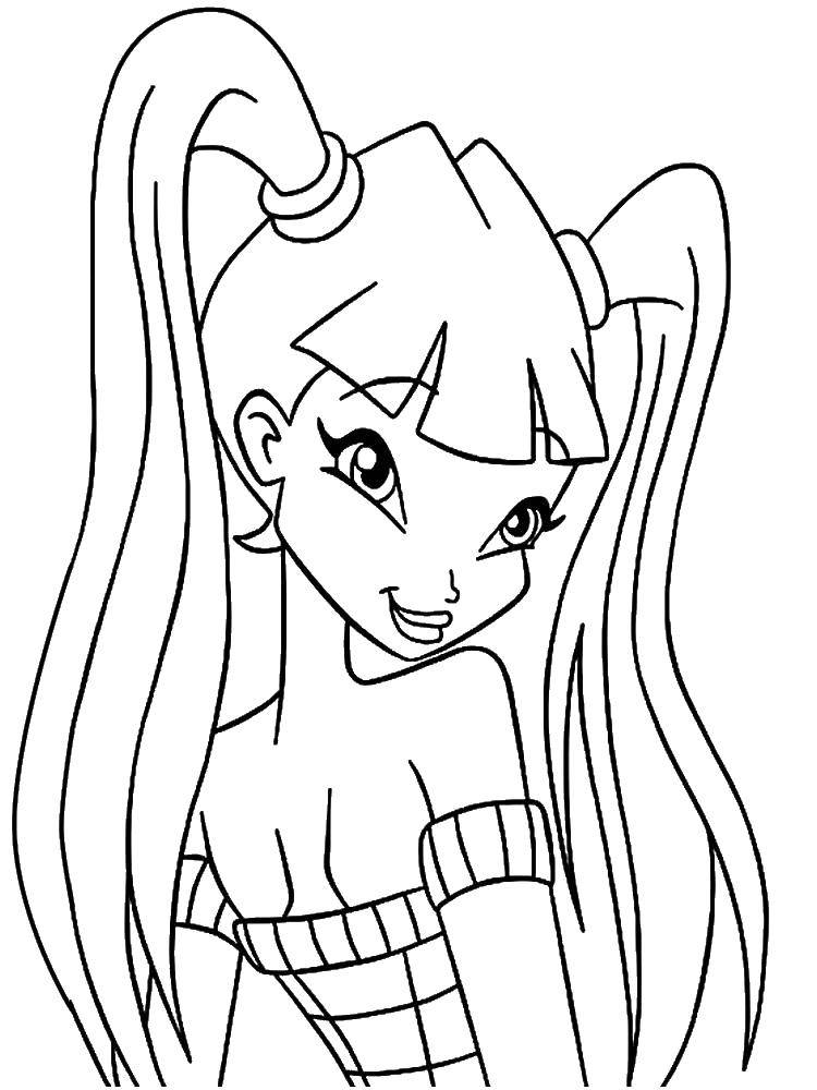 Розмальовки  Муза і її хвостики. Завантажити розмальовку Персонаж з мультфільму, Winx.  Роздрукувати ,Вінкс,