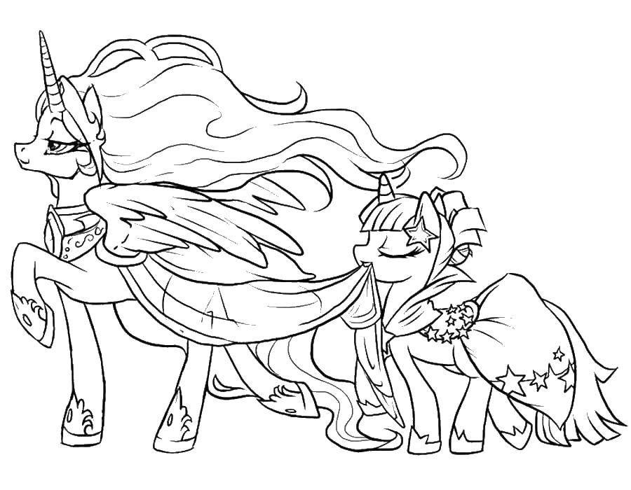 Название: Раскраска Большой и маленький пони. Категория: Пони. Теги: единорог, пони, грива.