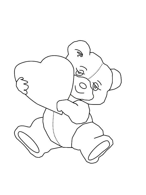 Coloring Teddy bear holding a heart. Category Valentines day. Tags:  Valentines day, love, heart, Teddy bear.