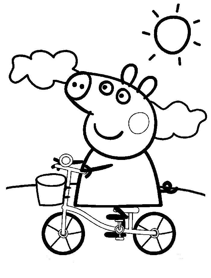 Название: Раскраска Пеппа на велосипеде. Категория: Свинка Пеппа. Теги: свинка, Пеппа, велосипед.