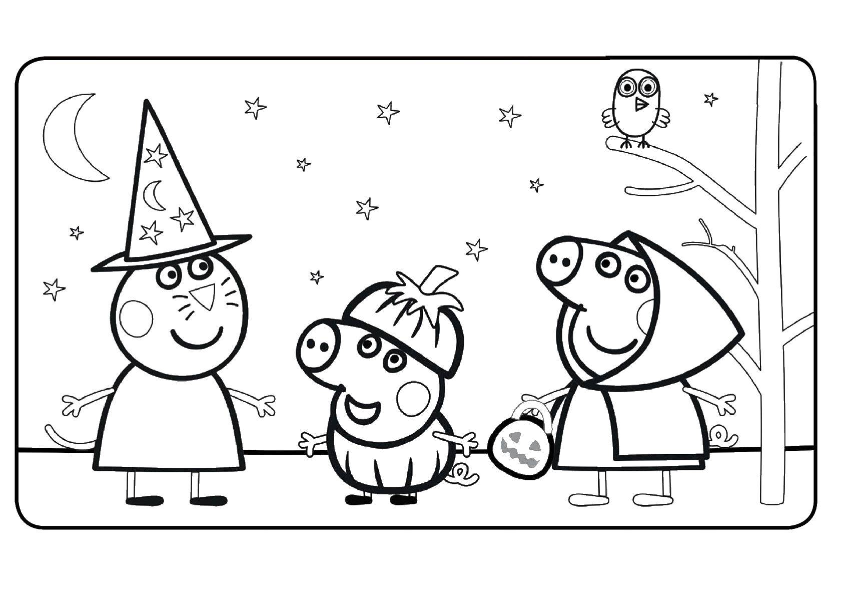Coloring Peppa pig Halloween and. Category seals. Tags:  Peppa pig, Halloween.