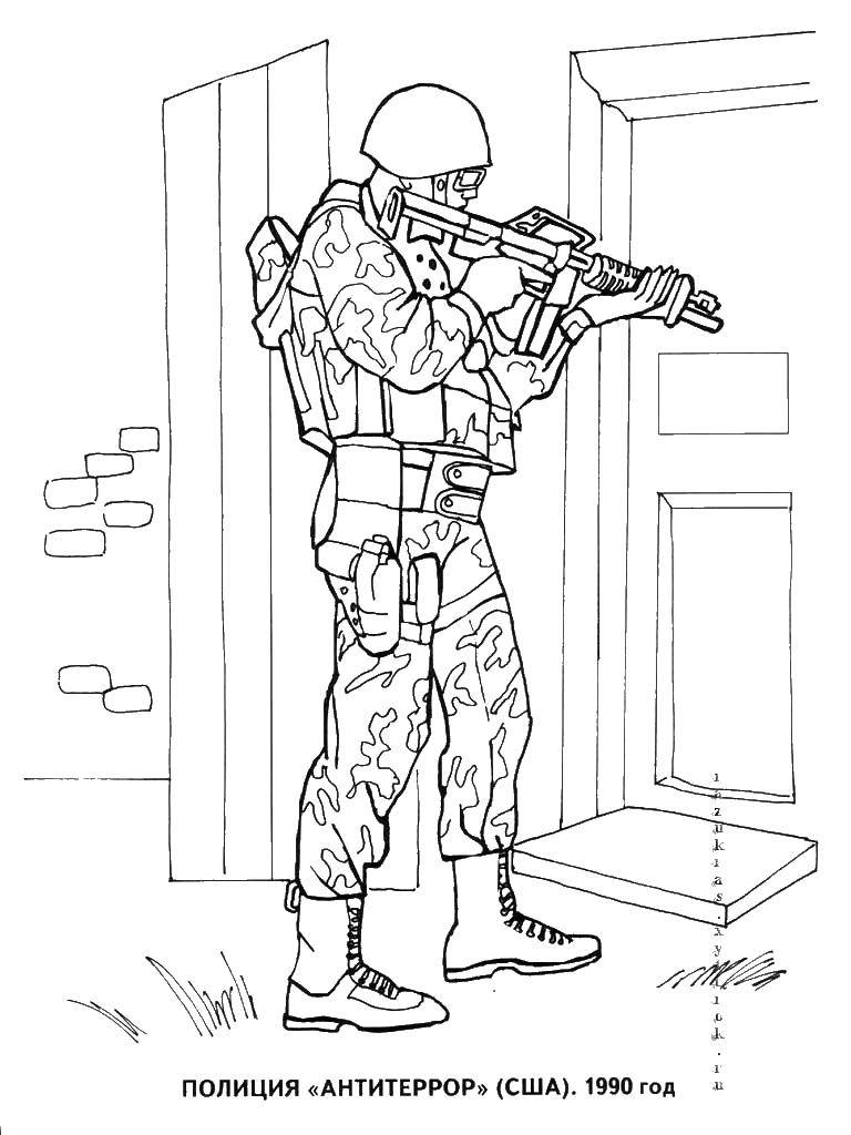 Coloring Antiterror. Category military. Tags:  Soldiers, weapons, shooting.
