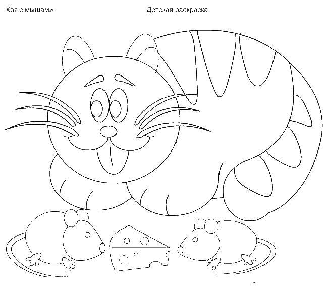 Название: Раскраска Кошка и две мышки. Категория: котики. Теги: кошки, мышки, животные.