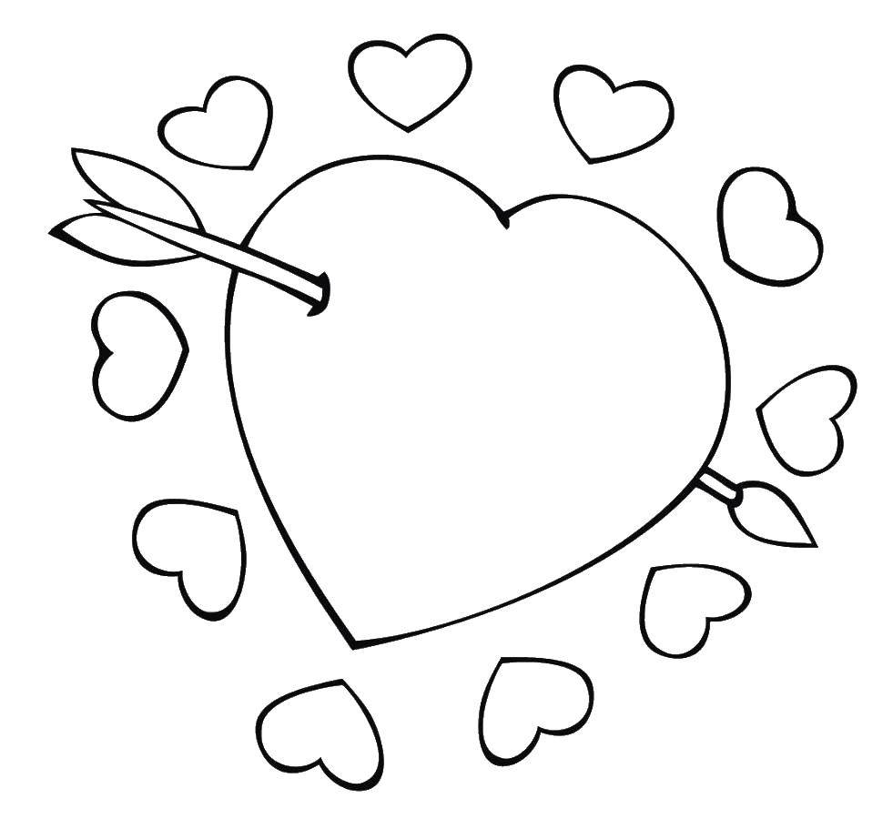 Coloring Hearts and arrow. Category Hearts. Tags:  hearts, heart, arrow.