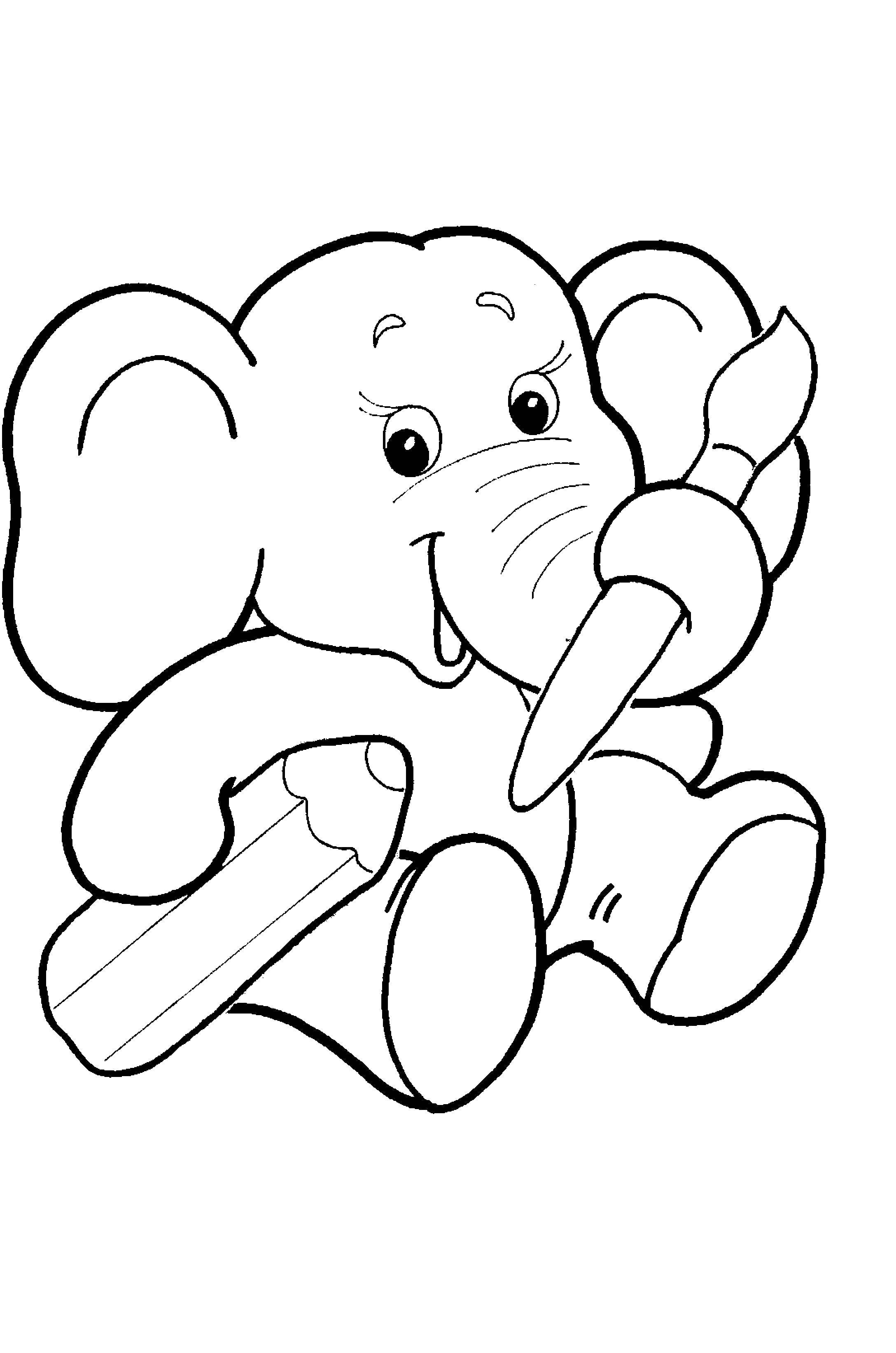 Название: Раскраска Слоненок рисует. Категория: Животные. Теги: животные, слоненок, рисование, природа.