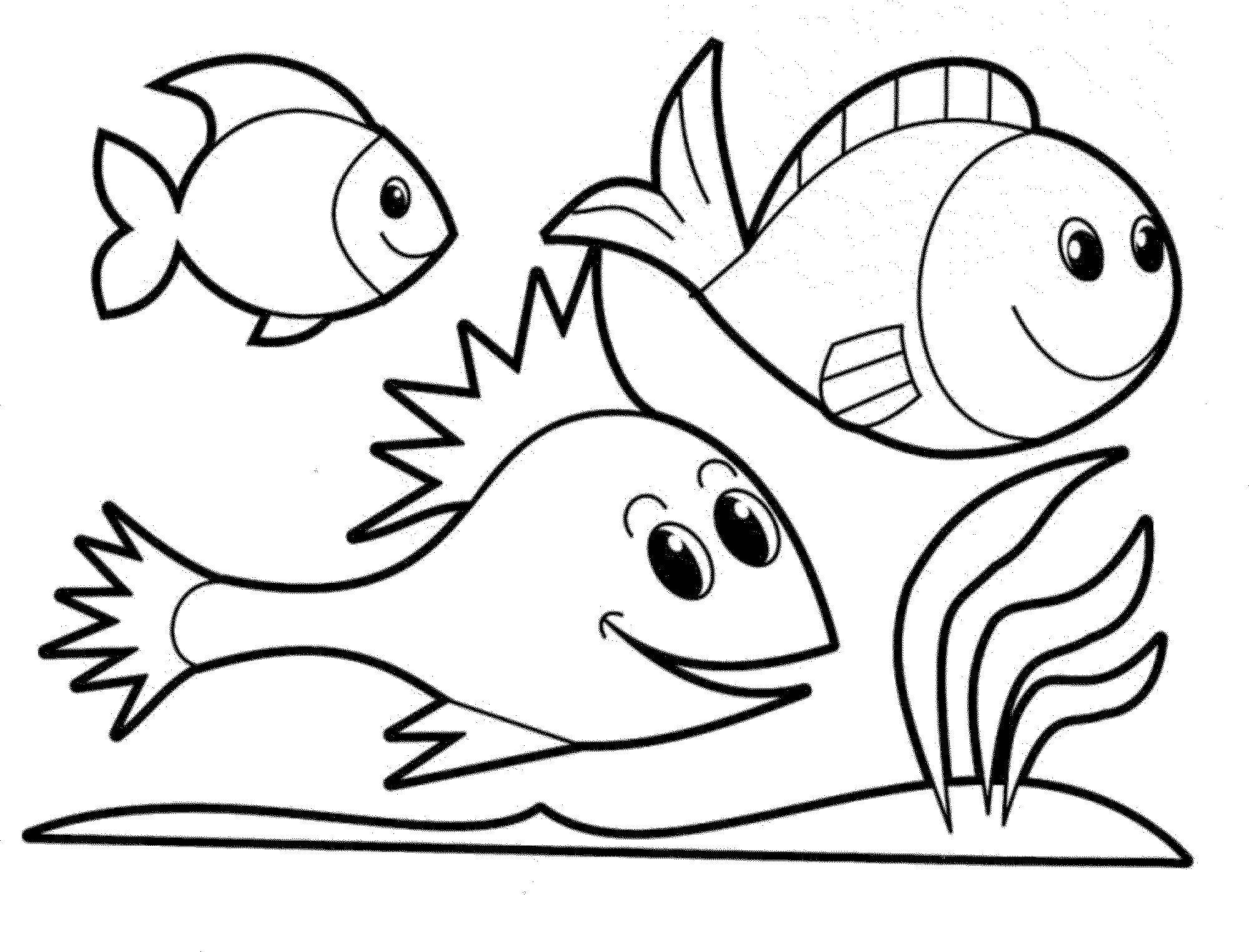 Название: Раскраска Три рыбы. Категория: рыбы. Теги: рыба, водоросли, хвост.