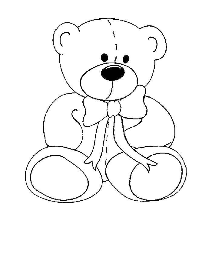 Coloring Bear with a bow. Category little ones. Tags:  Toy, bear, bow.