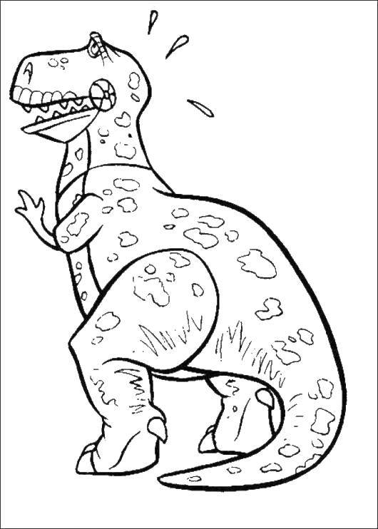 Название: Раскраска Испуганный динозаврик. Категория: динозавр. Теги: Динозавры.