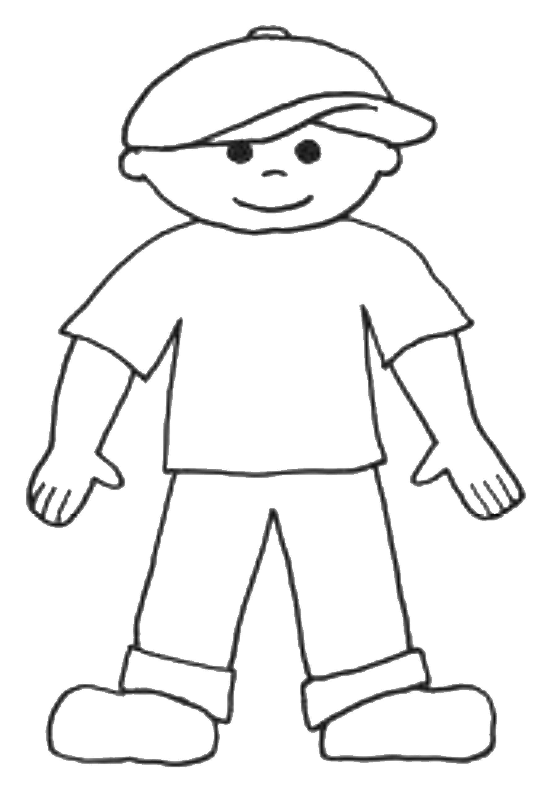 Название: Раскраска Мальчик в кепке. Категория: контур мальчика. Теги: мальчик, кепка, футболка.