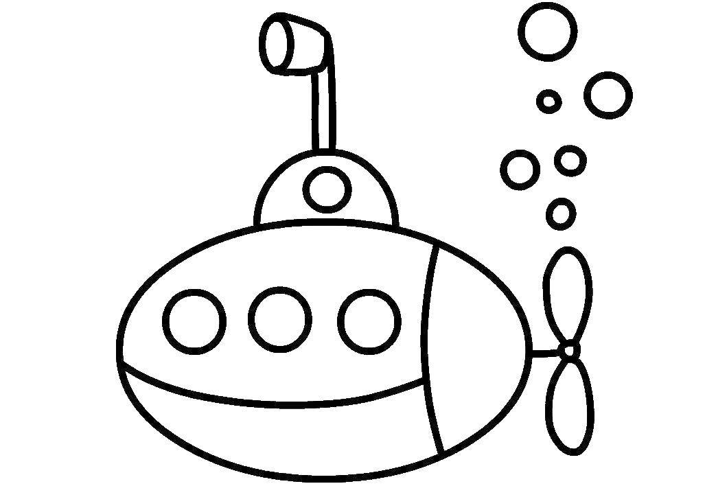 Название: Раскраска Подводная лодка плывет под водой. Категория: малышам. Теги: Подводная лодка, вода, пузыри.