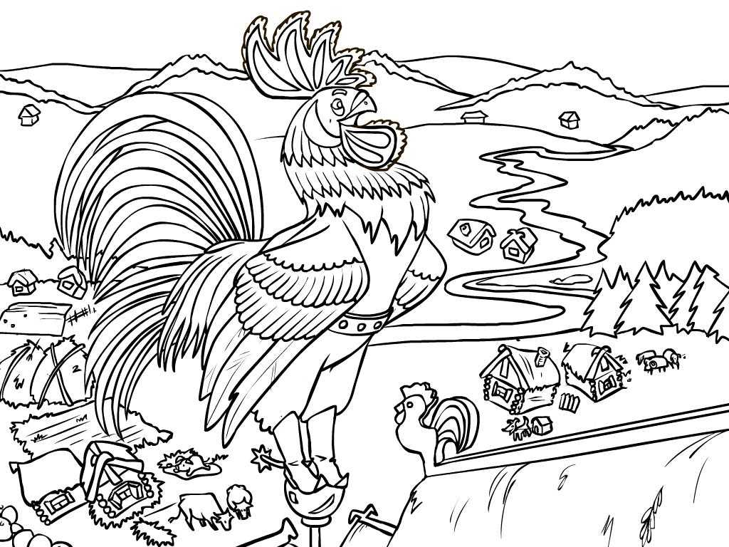 Coloring Drawing a cock on the farm. Category Pets allowed. Tags:  The cock.