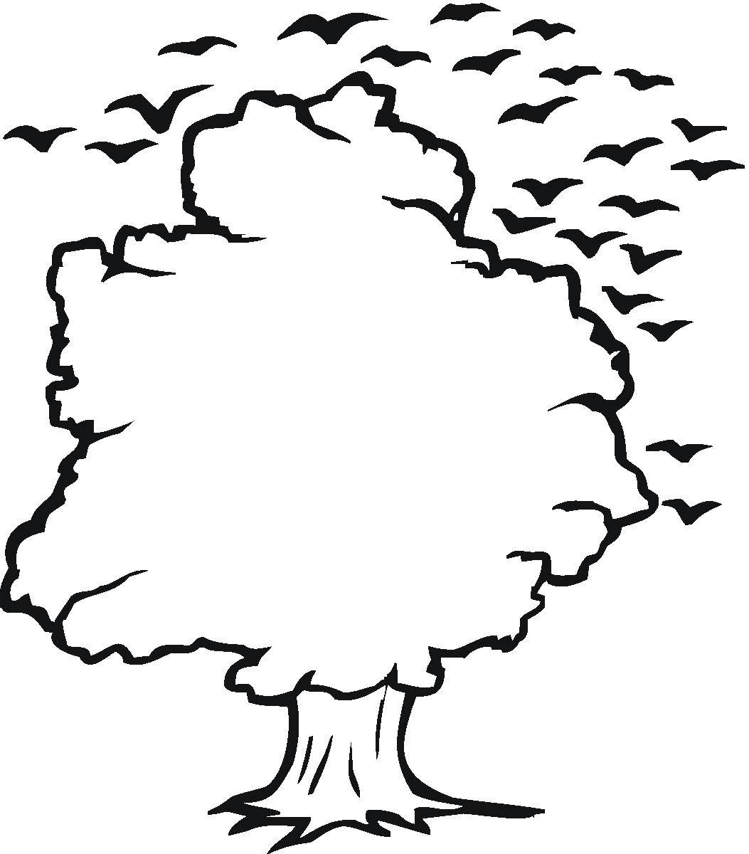 Название: Раскраска Стая птиц у дерева. Категория: дерево. Теги: Деревья, лист.