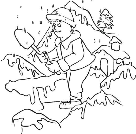 Название: Раскраска Человек раскидывает снег. Категория: раскраски зима. Теги: зима, снег.