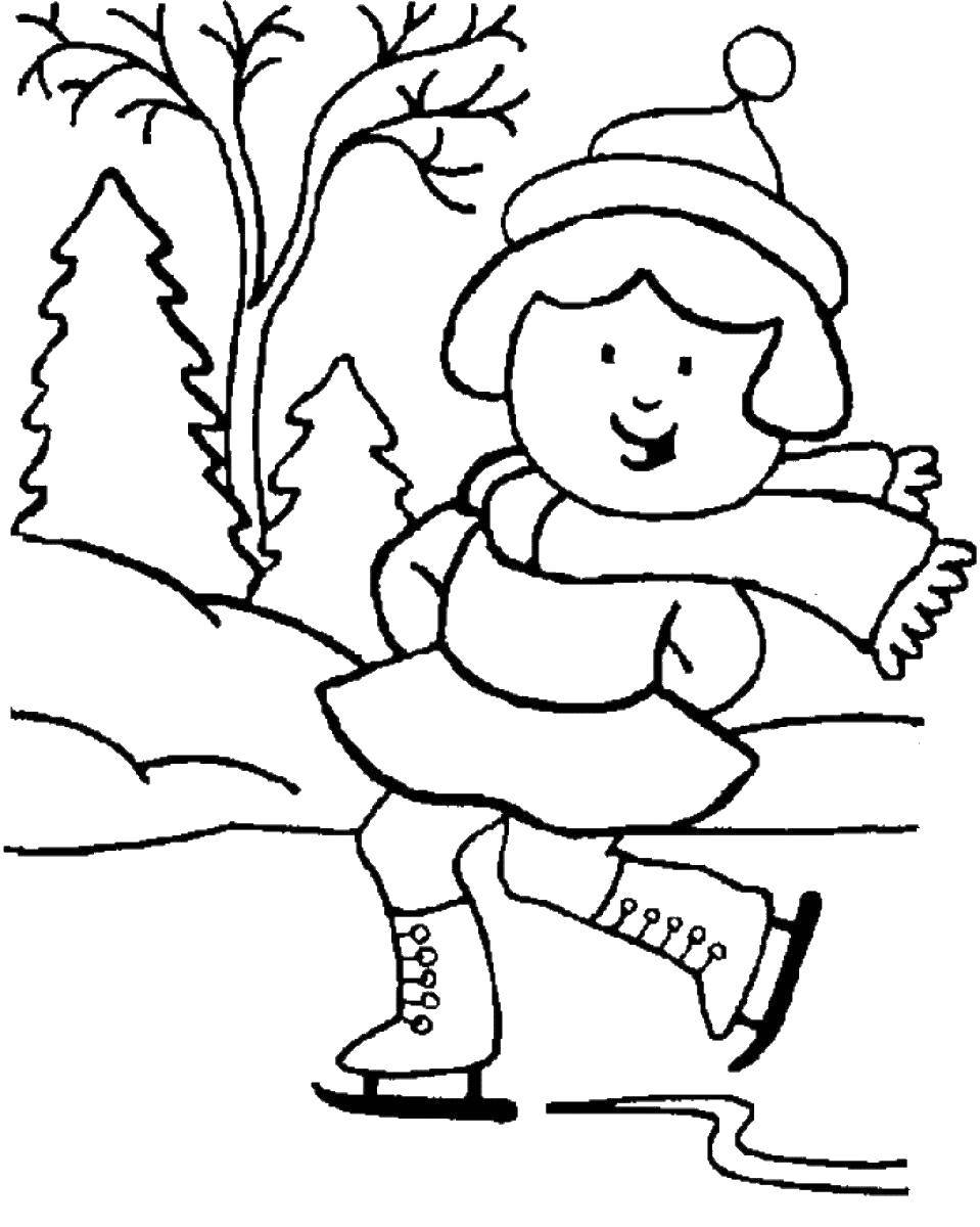 Coloring Skates in the winter. Category coloring winter. Tags:  Winter, children, snow, fun.