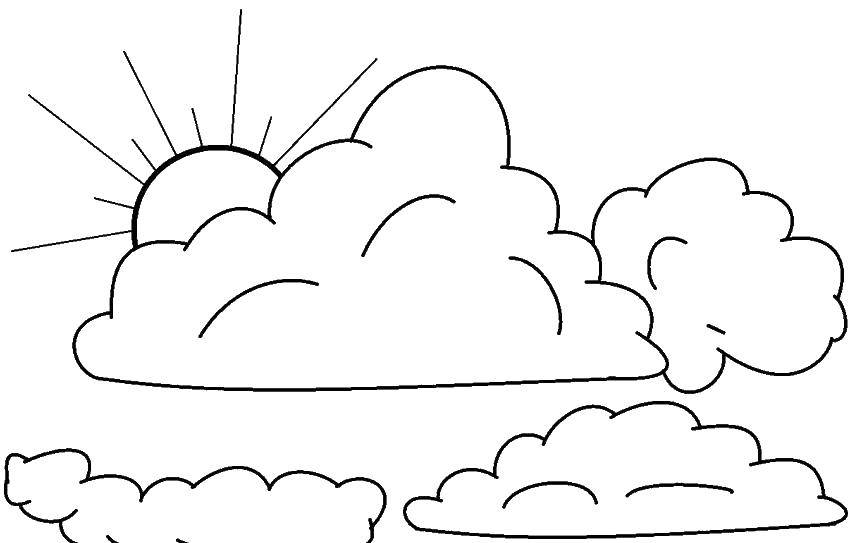 Название: Раскраска Солнце за облаками. Категория: Контур облака. Теги: Облако, небо.