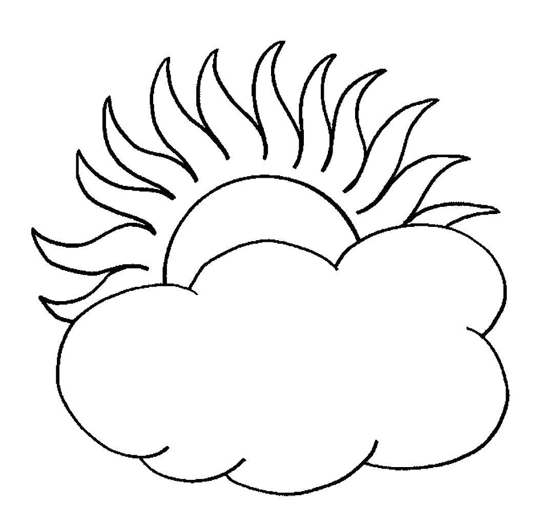 Название: Раскраска Солнышко выглядывает из тучки. Категория: Контур облака. Теги: Облако, небо.