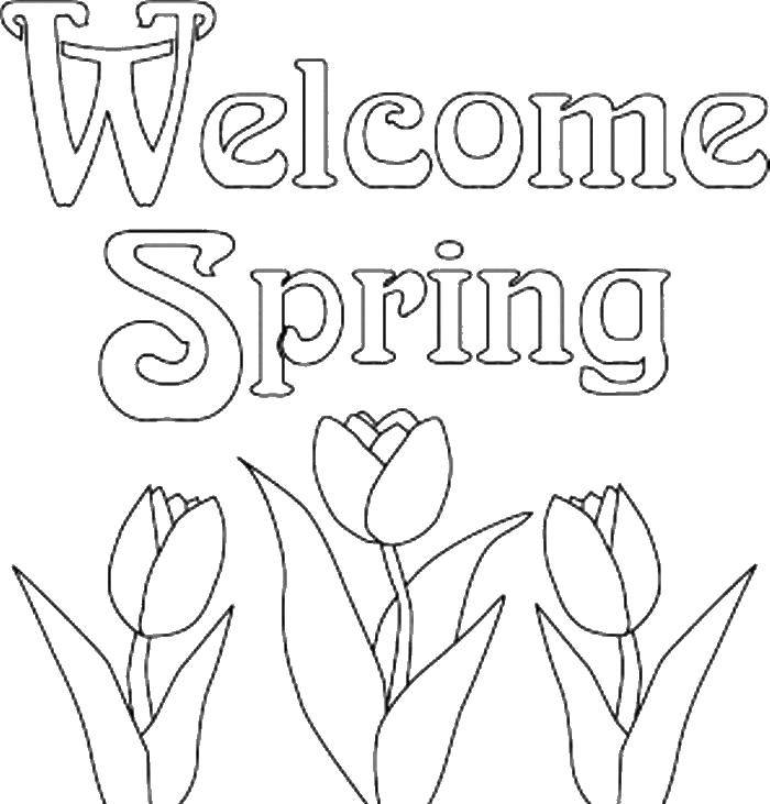 Название: Раскраска Добро пожаловать, весна. Категория: Весна. Теги: весна, цветы.