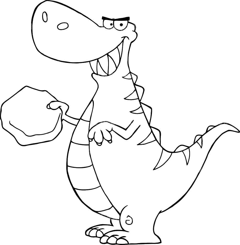 Название: Раскраска Динозавр с камнем. Категория: динозавр. Теги: Динозавр.