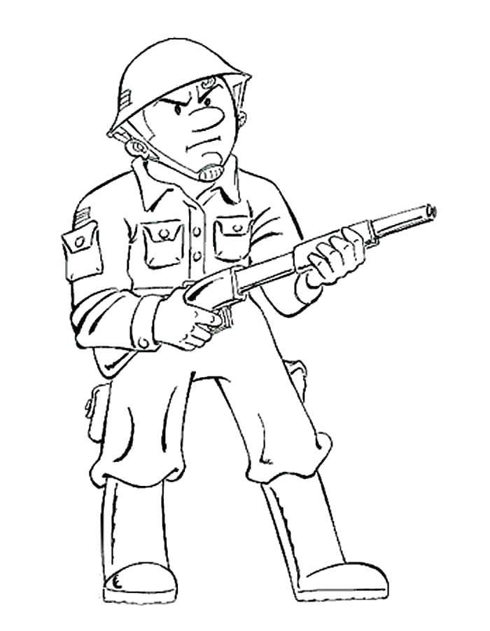 Coloring Soldiers with weapons. Category military coloring pages. Tags:  Soldier, gun.