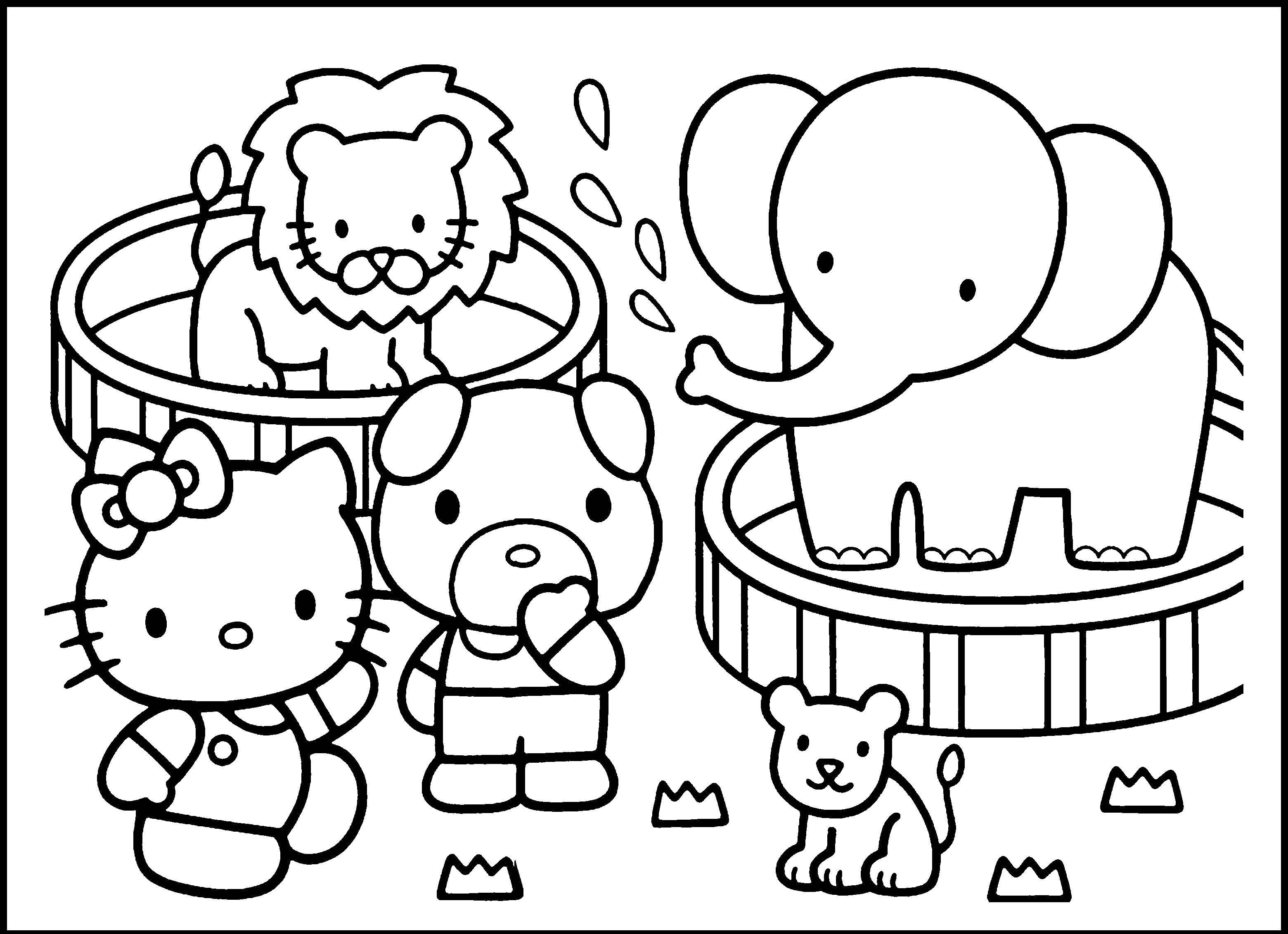 Coloring Hello kitty and various animals. Category Zoo. Tags:  Hello kitty, zoo, animals.