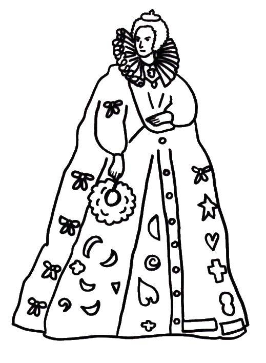 Coloring The Queen of England. Category coloring England. Tags:  England, Queen, dress.