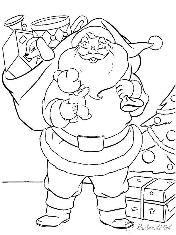 Название: Раскраска Санта клаус с подарками. Категория: Рождество. Теги: Санта Клаус, подарки, Рождество.