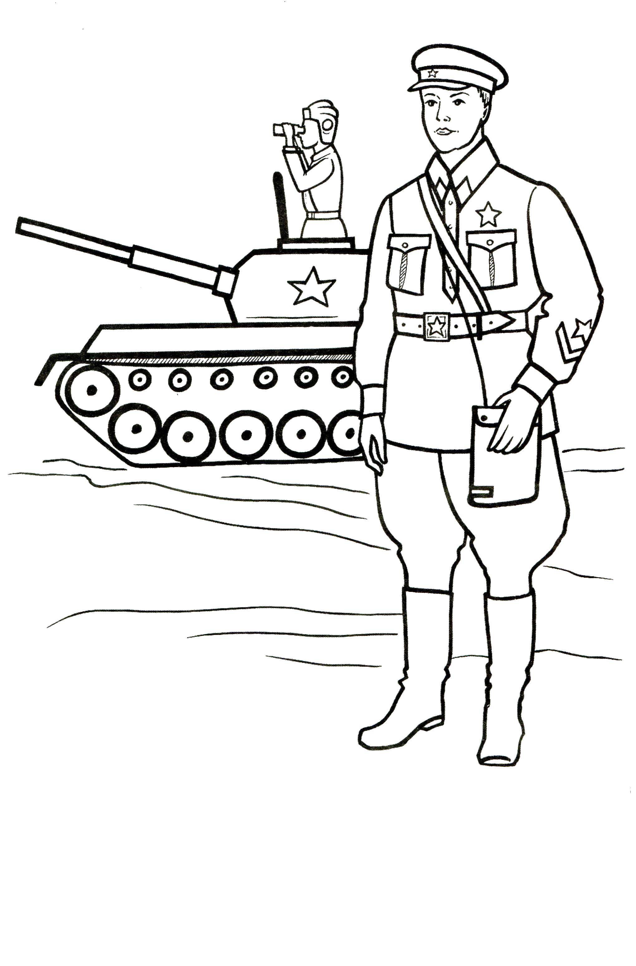 Coloring Soldiers, tank. Category military coloring pages. Tags:  soldier, war, tank.