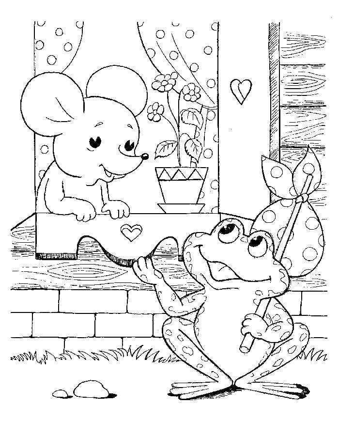 Розмальовки  Мишка і жабка. Завантажити розмальовку теремок, казки.  Роздрукувати ,теремок,