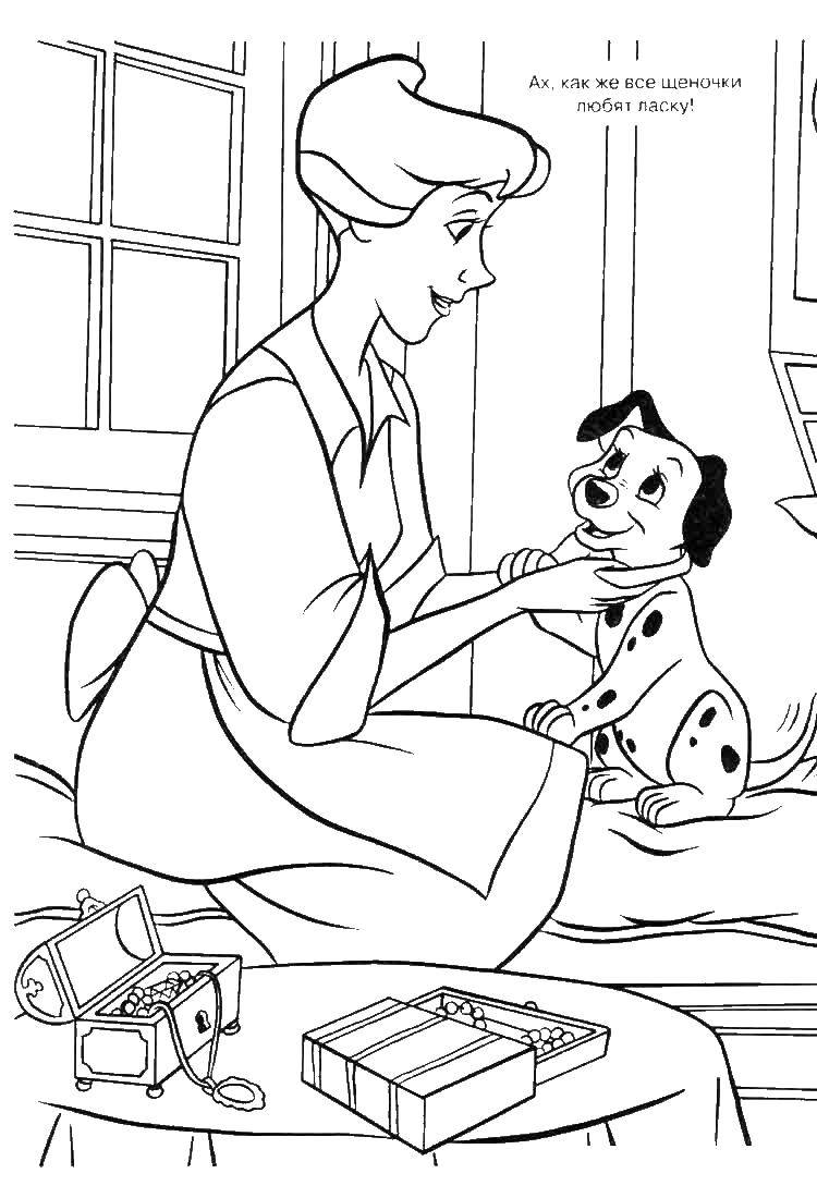 Coloring Dalmatians playing with the mistress. Category 101 Dalmatians. Tags:  That 101, Dalmatians.
