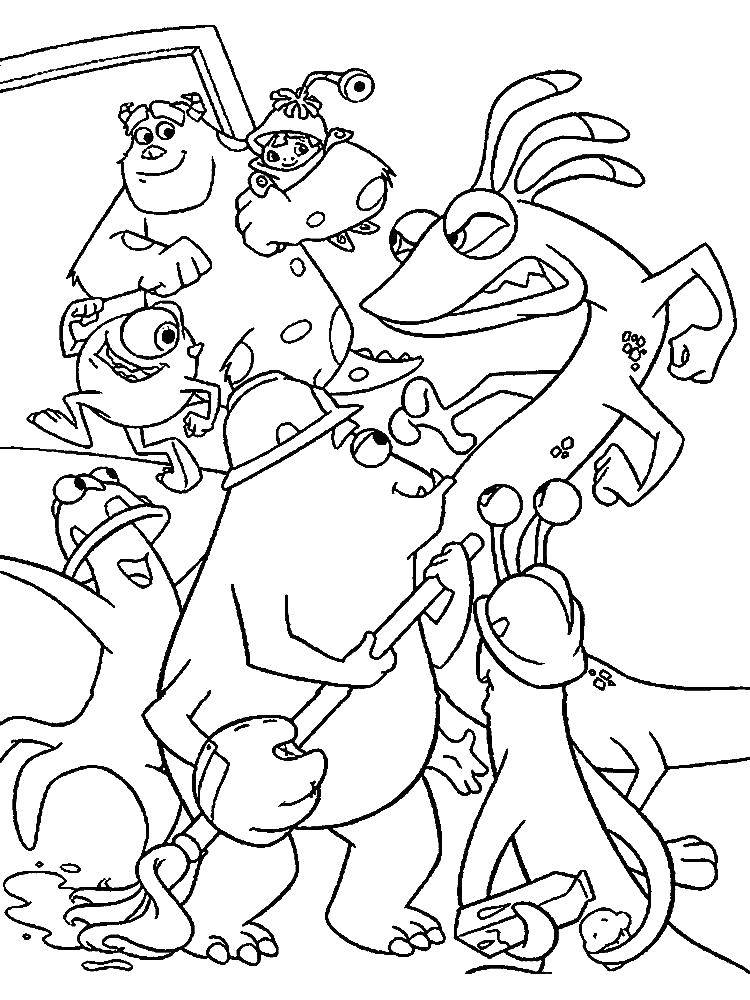 Coloring James and his friends. Category coloring monsters Inc. Tags:  James, Mike, child, monsters.