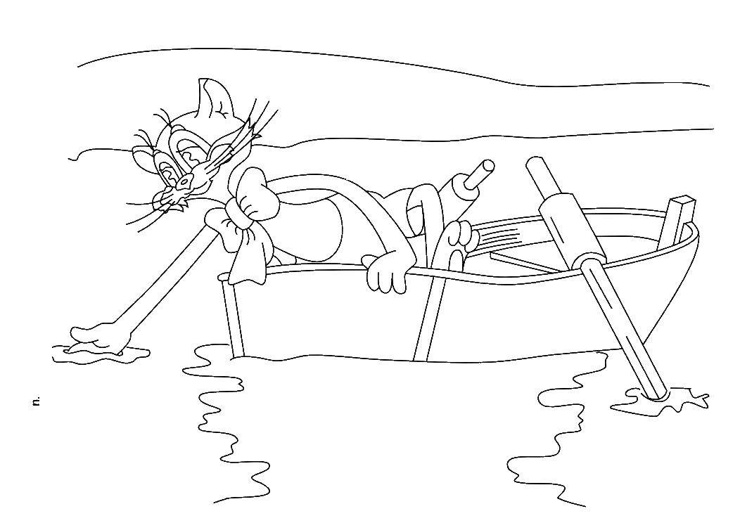 Название: Раскраска Кот леопольд катается на лодке. Категория: раскраски кот леопольд. Теги: Кот, леопольд.