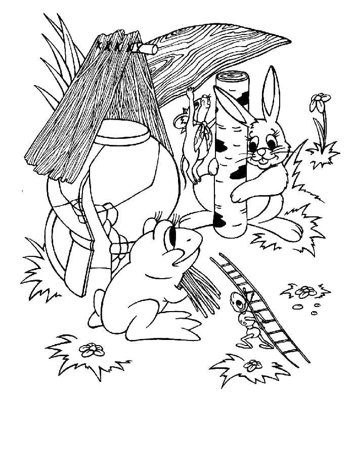 Название: Раскраска Лягушка и заяц. Категория: теремок. Теги: Теремок, сказка.