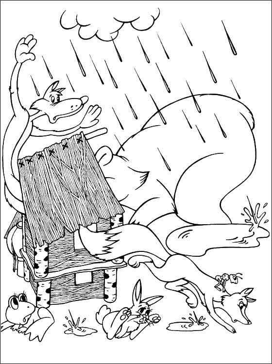 Coloring The bear runs into the chamber. Category the chamber . Tags:  Teremok, bear, rain, wolf.