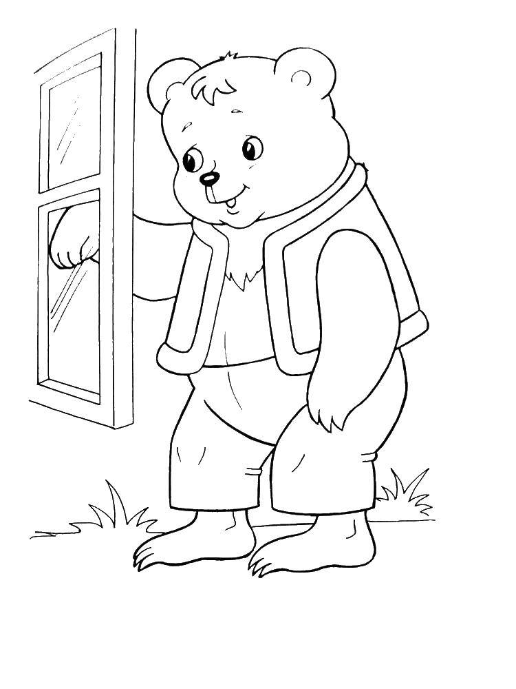 Название: Раскраска Медведь и окно. Категория: теремок. Теги: мишка, окно, теремок.