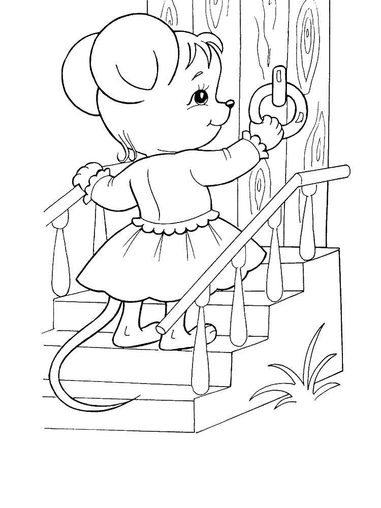 Coloring Mouse in the house. Category the chamber . Tags:  mouse, house, door.