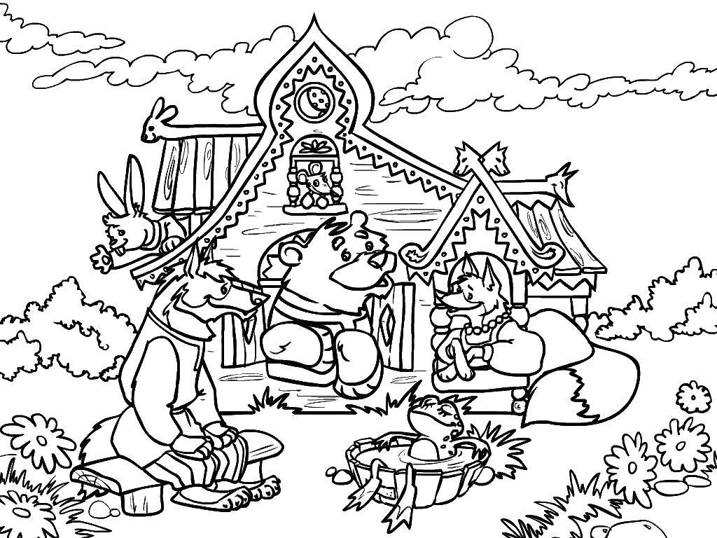 Coloring Animals in attics. Category the chamber . Tags:  the bear, Fox, wolf, Teremok.