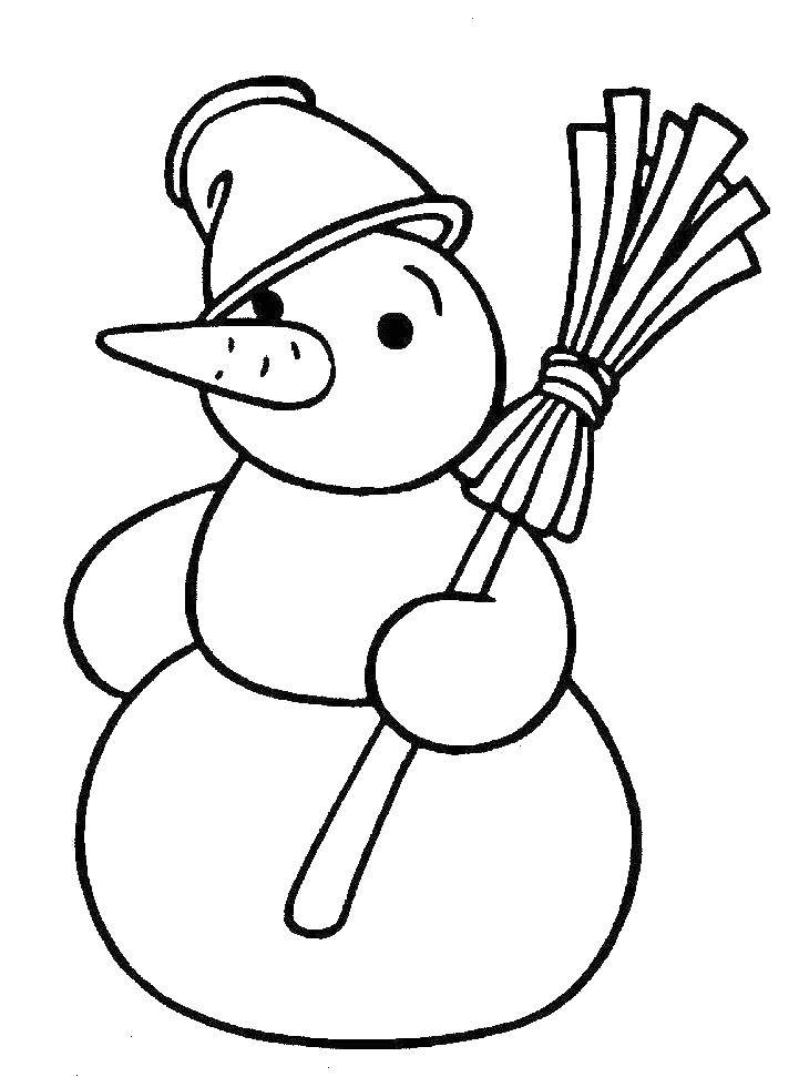 Раскраска Дед мороз с веником Скачать ,снеговик, веник, зима,.  Распечатать 