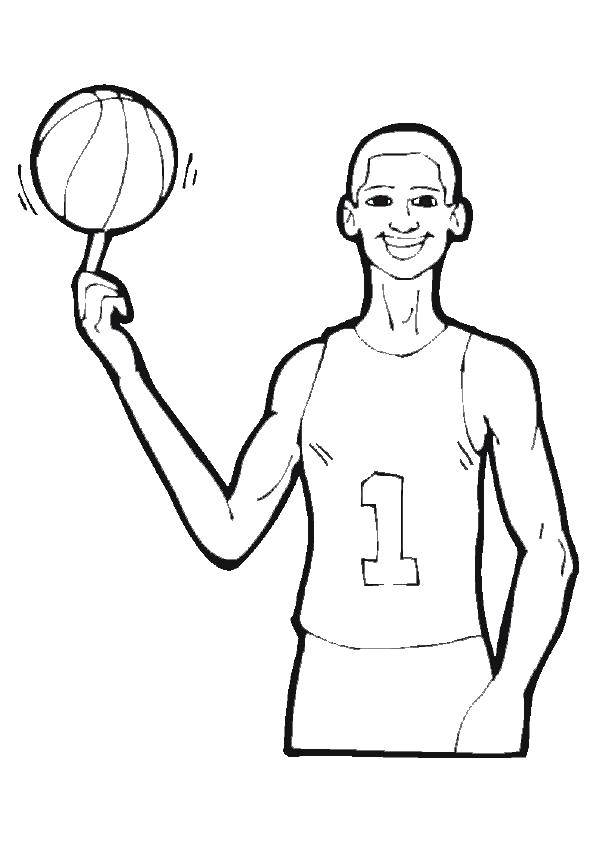 Название: Раскраска Баскетболист и мяч на пальце. Категория: баскетбол. Теги: баскетболист, мяч, парень.