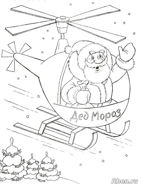 Coloring Santa Claus on a helicopter. Category Santa Claus. Tags:  Santa Claus, helicopter.