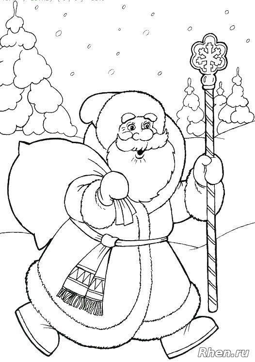Название: Раскраска Дед мороз несет подарки. Категория: дед мороз. Теги: зима, праздник, Дед Мороз.