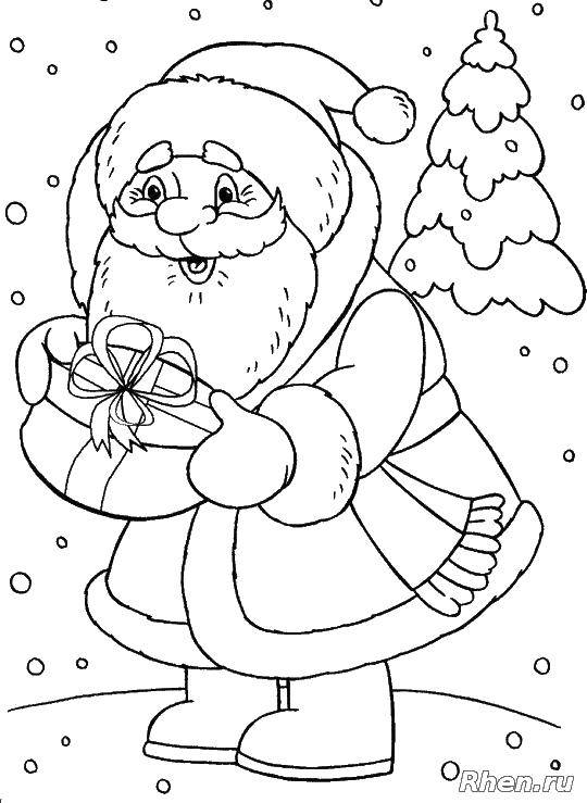 Coloring Santa Claus with gift. Category Santa Claus. Tags:  Santa Claus, Santa Claus, New year, Christmas, gift.