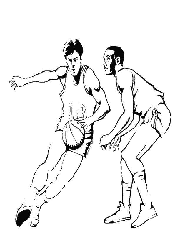 Название: Раскраска Два баскетболиста. Категория: баскетбол. Теги: парень, мяч, баскетбол.