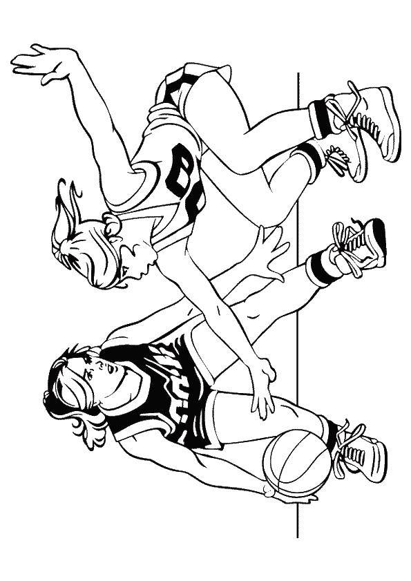 Название: Раскраска Две девушки и мяч. Категория: баскетбол. Теги: баскетболистки, мяч, девушки.