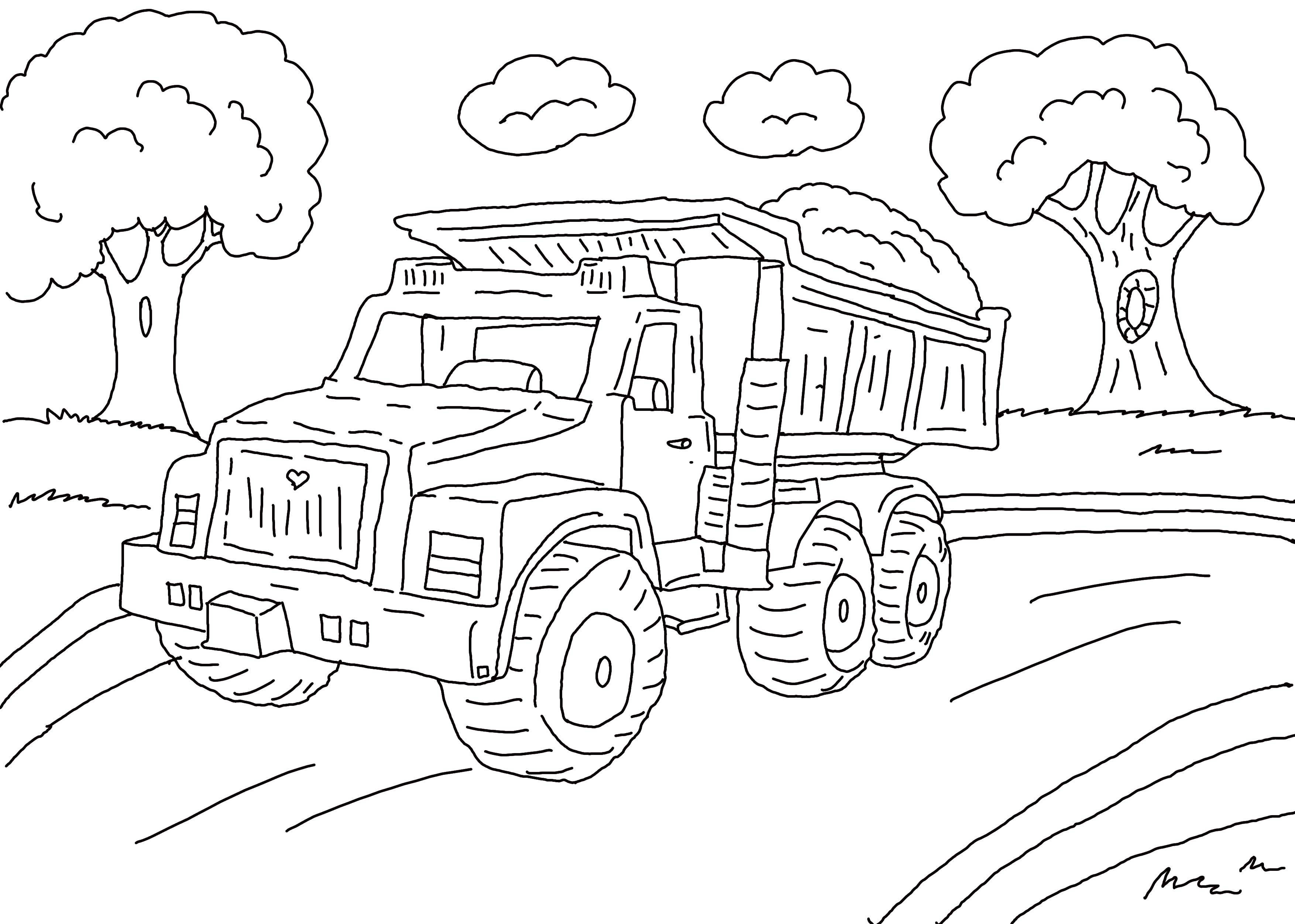 Coloring The jeep on the road. Category machine . Tags:  machine, trees, wheels.