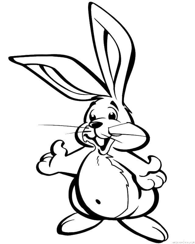 Название: Раскраска Кролик с лапами. Категория: кролик. Теги: кролик, заяц, уши, зубы.