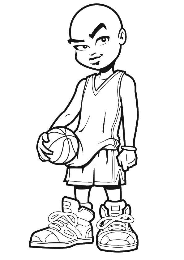 Название: Раскраска Мальчик с баскетбольным мячом. Категория: баскетбол. Теги: баскетболист, мяч, парень.