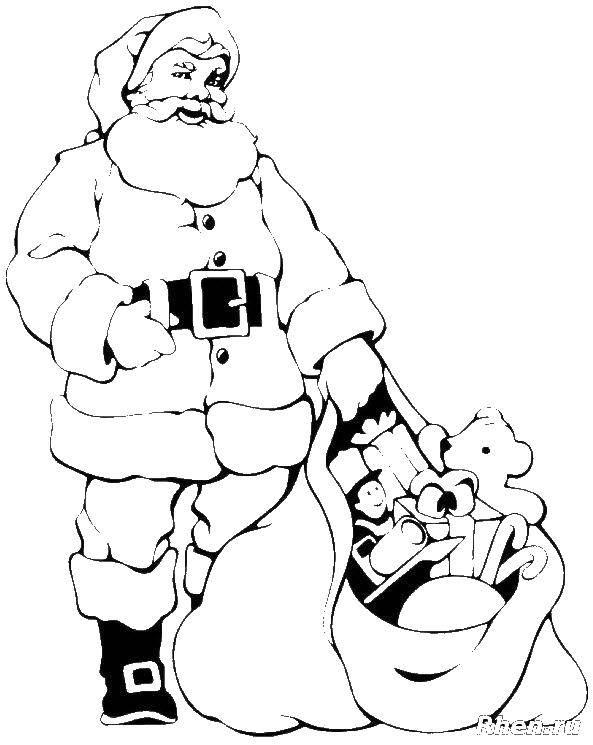 Coloring Santa Claus with bag of gifts. Category Santa Claus. Tags:  Santa Claus, Santa Claus, sack of gifts.