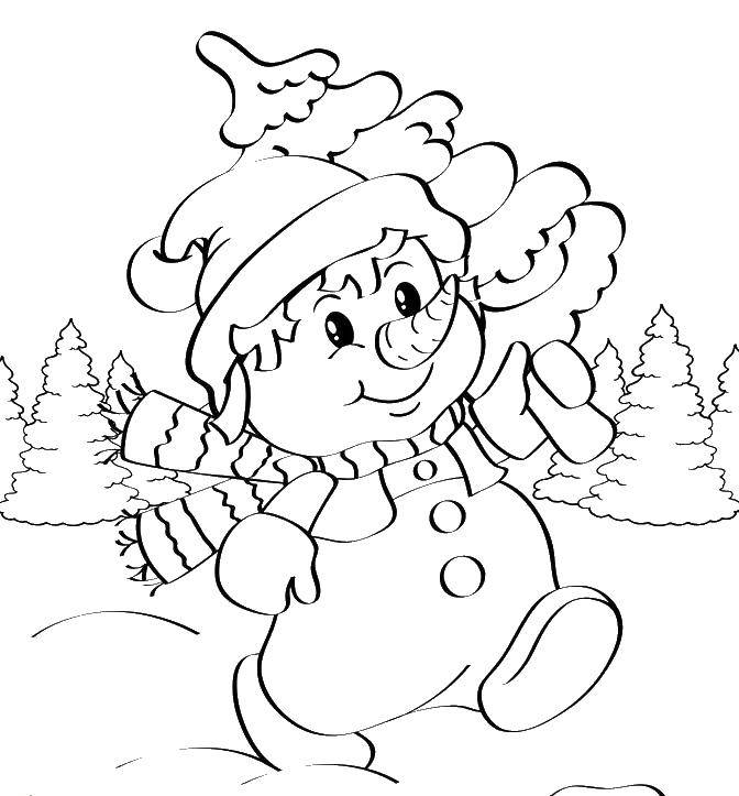 Название: Раскраска Снеговик. Категория: снеговик. Теги: снеговик, зима, снег, лес.