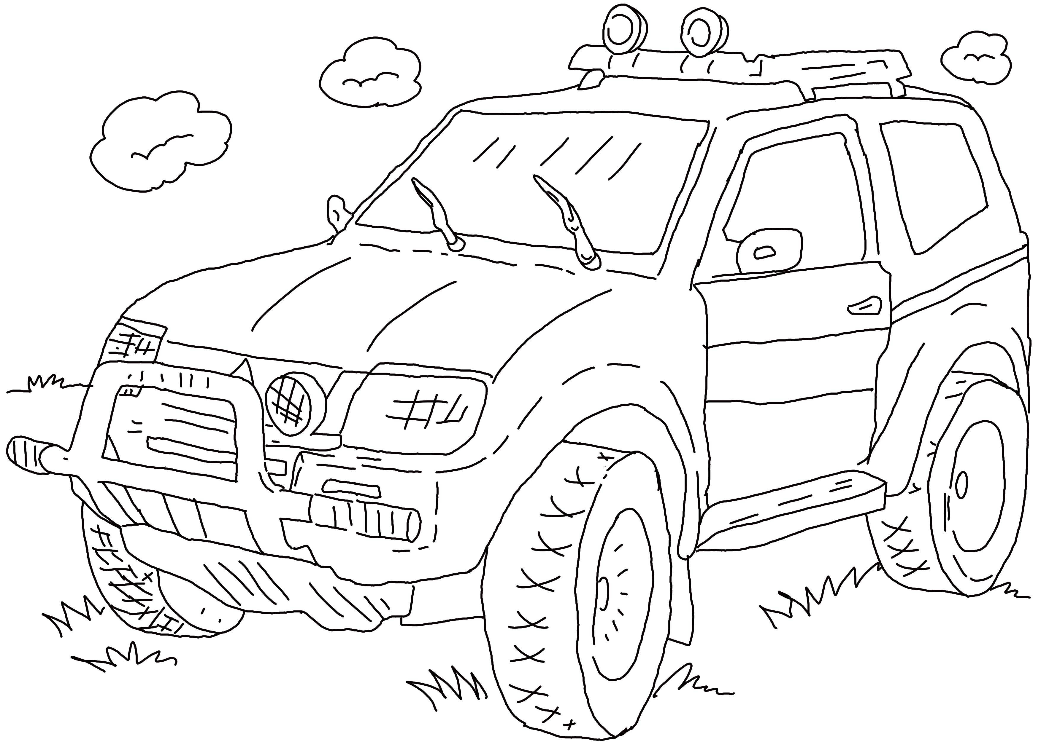 Coloring Jeep on the grass. Category machine . Tags:  jeep, wheels, car, grass.